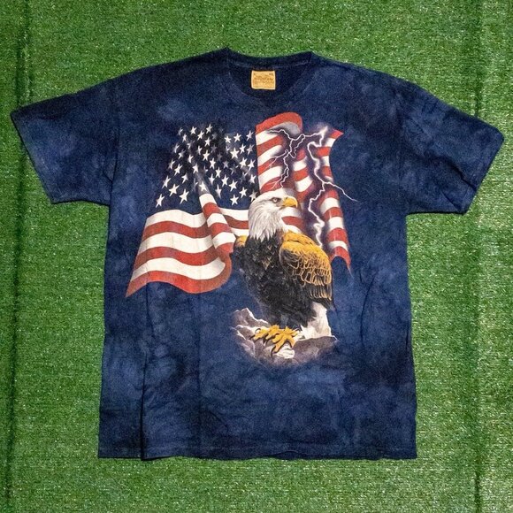 VINTAGE THE MOUNTAIN MENS T SHIRT BLUE MARBLE USA FLAG BALD EAGLE RETRO TEE XXL - Picture 6 of 6